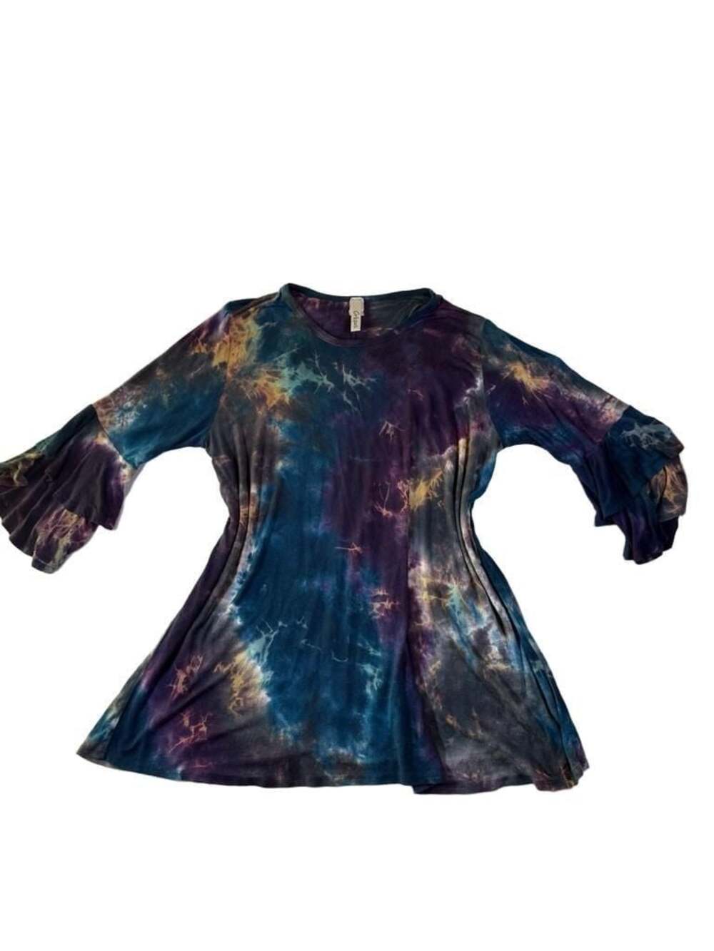 Crepas Tie-Dye Long Sleeve Ruffle Tunic Top